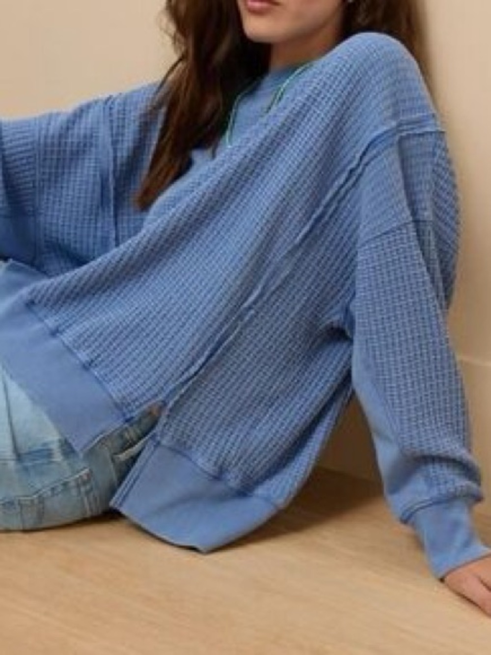 American Eagle Big Hug Waffle Crewneck Sweatshirt Size Medium Oversized
